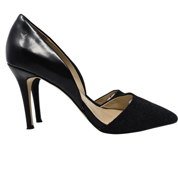 Saks Fifth Avenue Felicity Black Pointed Toe 4" High Heel Sz 9 Leather Fabric - Picture 1 of 13